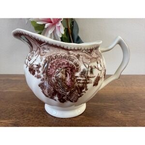Johnson Bros His Majesty Turkey Gravy Boat Brown Transferware Thanksgiving Retro